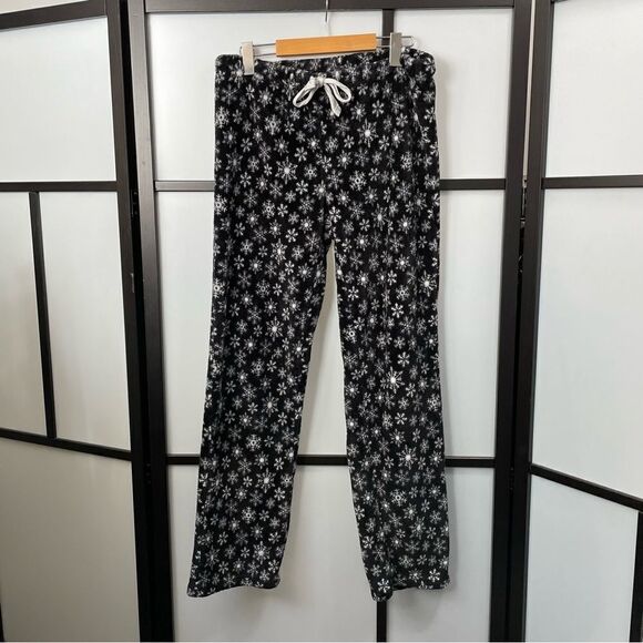 [M] Women’s George Black with White Snowflakes Fleecy Winter Pyjama Pant - Picture 1 of 8